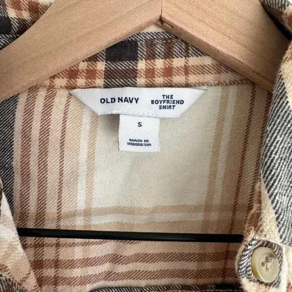 Old Navy Flannel Boyfriend Button-Down Shirt Cream Plaid Small - Picture 7 of 8